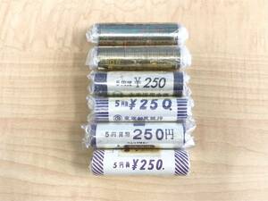 64619/ ５円黄銅貨 棒金 計6本５円×50 250円×6本 計1500円分 昭和46・47・48・49・50・50年 富士 三和 三菱 住友 東京都民 永楽信用金庫