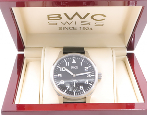 【ト長】BWC swiss ユニタス 6497/6498 Ref.20014 手巻き メンズ 腕時計 ブラック文字盤 スモセコ 裏スケ 17石 箱付き IR481IOB89