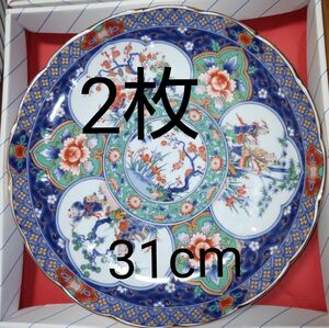  有田焼 / 伊万里焼 金縁錦唐子 直径31cm 大皿 盛皿 2枚