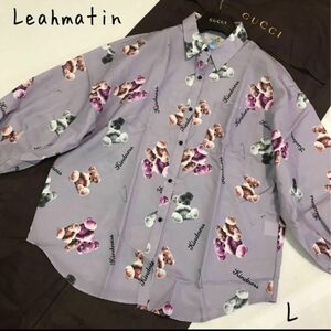 美品★ Leahmatin 総柄デザインシャツ　病みくま　ローズ 薔薇とクマ　オーバーサイズ　バルーンスリーブ　L ゆったり