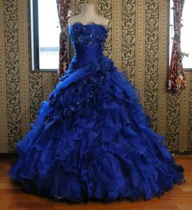人気のカラー高級ウエディングドレス7号9号11号S~Lサイズ青ブルーカラードレス