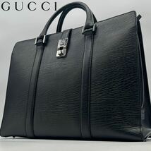 極美品 GUCCI グッチ ビジネスバッグ ハンド ブリーフケース ダレス ジャッキー ロック金具 オールレザー 大容量　A4収納可 スクエア 刻印_画像1