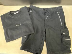 BALR. ボーラー スウェット セットアップ ブラック 黒 ロゴプレート メンズ ハーフパンツ Tシャツ 