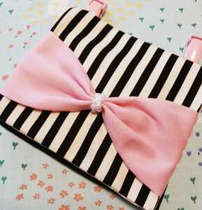  hand made movement pocket pink ribbon & black stripe 