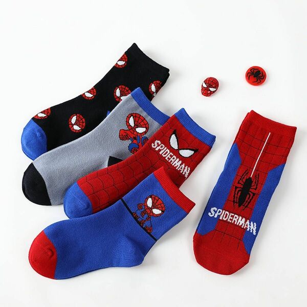 スパイダーマン靴下5足 綿　子供ソックス　可愛いデザイン キッズ 男女兼用