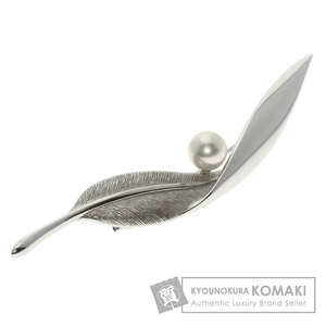 MIKIMOTO ミキモト アコヤパール 真珠 リーフモチーフ ブローチ K18ホワイトゴールド レディース 中古