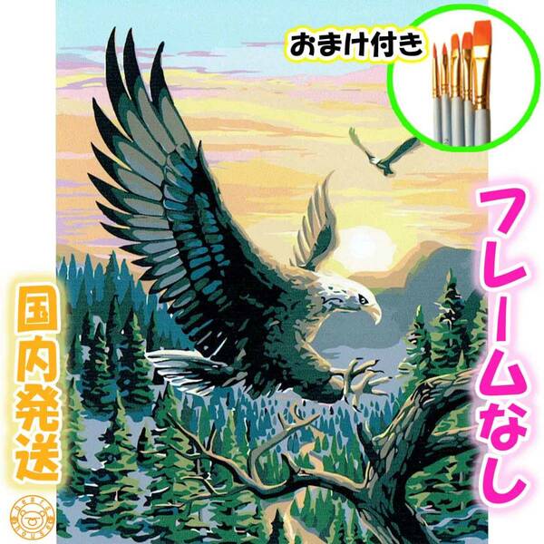 ☆おまけ付き☆ 【フレームなし】 数字塗り絵 セット 絵の具付き 鳥 かっこいい 鷲 インテリア 絵画 ジグソーパズル 油絵風 6169