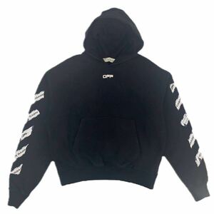 美品 OFF-WHITE オフホワイト メンズ パーカー ロゴ ブラック XL