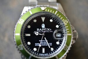 1000円スタート！A BATHING APE ベイシングエイプ　サルマリーナ　BAPEX　ライムベゼルに変化しています　MIYOTAムーブ サブマリーナ