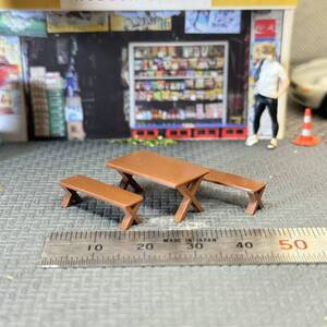 【AF-101】1/64 スケール 木製 テーブル+ベンチ×2 セット フィギュア ミニチュア ジオラマ ミニカー MINI GT LBWK トミカ マテル