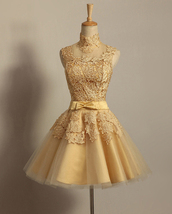 チL-YB1713 新品 パーティドレス ドレス ワンピース 刺繍 チュール 背中透け ノースリ 上品 高級感 可愛い レディース 黄 ゴールド色 M_画像2