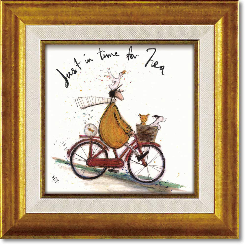 Sam Toft Tea Time Auténtica pintura arte marco bicicleta cartel animal relajante arte ligero gel arte escandinavo interior pared colgante, Obra de arte, Cuadro, otros