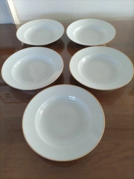 陶器の白い皿 5枚 径23センチ 高さ4.5センチ