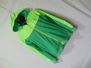 ssy8323 PUMA プーマ パーカー フード付きジャケット グリーン系 ■ 配色 ■ フルジップ 異素材 綿混素材 Lサイズ