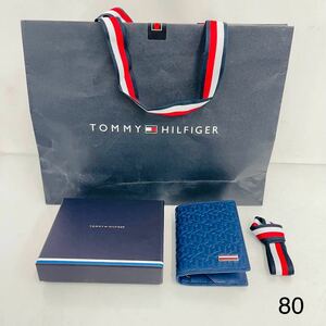 1SA202 【ほぼ未使用】TOMMY HILFIGER トミーヒルフィガー モノグラム レザー バイフォールド 名刺入れ 箱付き 中古 現状品