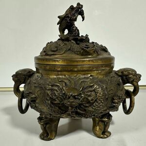 龍 香炉 大明宣徳年製 銅製 三足 古美術 香道具 