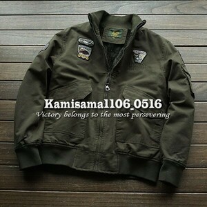 G891※XXXXL(XXL程度)/新品★KALD 緑 メンズ 刺繍ワッペン ミリタリーMA-1 裏ボア ジャケット フライトブルゾン ジャンパー