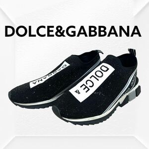 高級 DOLCE&GABBANA ドルチェ＆ガッバーナ ソレント ラインストーン ロゴプリント スニーカー メンズ