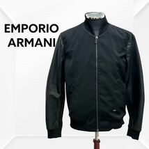 EMPORIO ARMANI エンポリオ アルマーニ ロゴプレート付き 袖レザー切替 ジップアップジャケット ブルゾン メンズ 6Y1BB8 1NCPZ_画像1