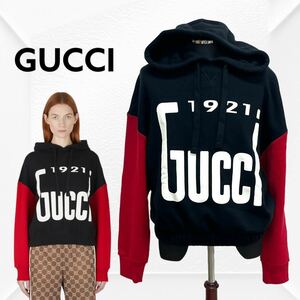 Роскошь Gucci Gucci 22SS 1921 Печать с логотипом Двухцветный хлопковой трикотаж с капюшоном Parker Ladies 671507 xjdrt