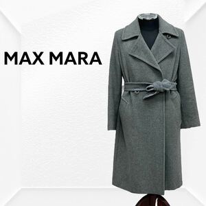 MaxMara STUDIO マックスマーラ スタジオ ウール シルク アンゴラ混 ベルト付き チェスターコート レディース