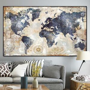 ヴィンテージの世界地図キャンバス絵画の印刷ポスター壁の写真リビングルームモダンな北欧地図の写真の装飾アート
