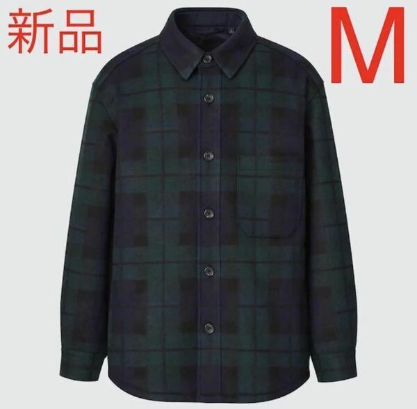 新品　ユニクロ　オーバーシャツジャケット（チェック）Mサイズ　58ダークグリーン
