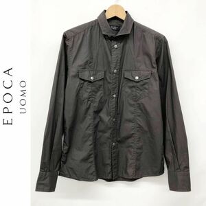 EPOCA UOMO エポカウォモ メンズ 長袖 シャツ ミニタリー コットン100% スナップボタン カーキ サイズ46 M 紳士