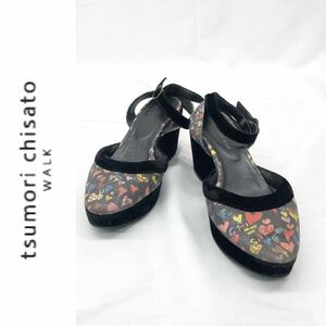 tsumori chisato WALK Tsumori Chisato walk туфли-лодочки сандалии шлепанцы с ремешком . велюр Wedge подошва Heart рисунок чёрный 22.5~23.0 степени 