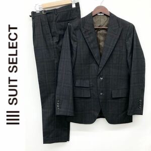 SUIT SELECT スーツセレクト メンズ セットアップスーツ ジャケット 総裏地 2B パンツ 2タック グレー チェック柄 サイズY5 紳士 M程