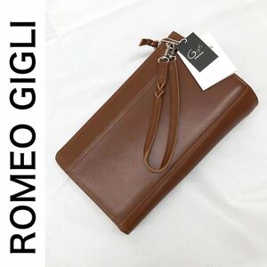 【タグ付き未使用】ROMEO GIGLI ロメオジリ メンズ 定価15000円 セカンドバッグ ハンドバッグ 手持ち イタリア製牛革 レザー ブラウン 茶