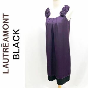 LAUTREAMONT BLACK ロートレアモン ブラック ワンピース ドレス ひざ丈 バラ 花 袖なし ノースリーブ パーティー 結婚式 パープル 2 M