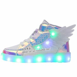 光る靴 スニーカー 充電式 LED 可愛い 翼 羽 キッズ 24cm 大人　子ども 男の子 女の子 秋冬 おしゃれ 履きやすい
