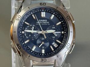 1円〜◇カシオ CASIO ウェーブセプター マルチバンド6 ソーラー電波時計 WVQ-M410ネイビー文字盤 メンズ腕時計 稼働品