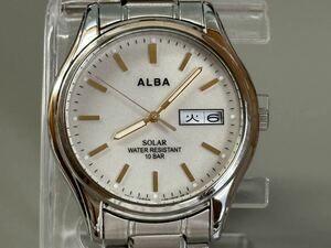1円〜◇SEIKO セイコー ALBA アルバ SOLAR ソーラー V158-0AX0 ゴールド系文字盤 メンズ腕時計 稼働品