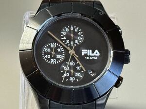 1円〜◇フィラ FILA クロノグラフ 38-006 SERIES ブラックカラー クォーツ メンズ腕時計 稼働品