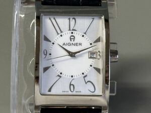 1円〜◇AIGNER アイグナー Modena SWISS MADE スクエア A03100 クォーツ メンズ腕時計 稼働品