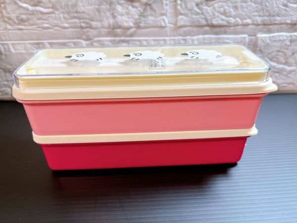 2段弁当 新調に ピンク色 ヒツジ柄 ランチボックス 弁当箱