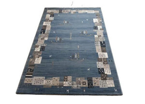 ラグ 絨毯 カーペット 133×190cm ブルー色 ギャッベデザイン 長方形 ジュウタン KORUDOBA