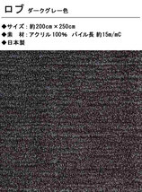 ジュウタン ラグ 200×250cm ダークグレー色 無地 長方形 フックドラグ ロブ ホットカーペットOK 日本製_画像2