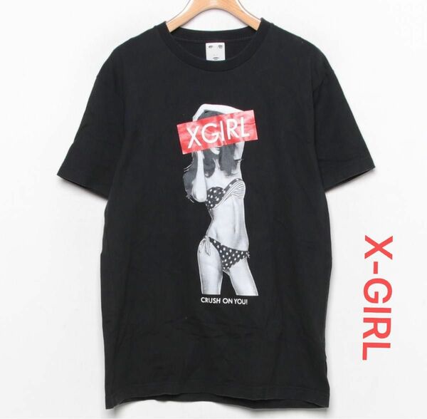 592 X-GIRL 美品　サマーガール　Tシャツ　半袖　黒　ブラック Tシャツ ブラック 半袖 Tee 古着 プリント 黒