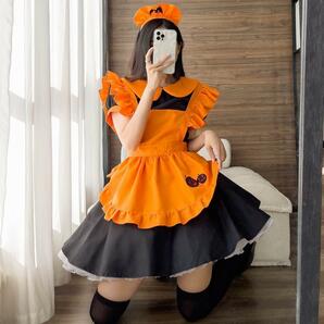 【新品】ハロウィン仮装 メイド服 カチューシャ オレンジ X Lサイズの画像2
