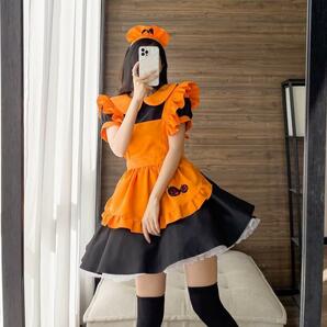 【新品】ハロウィン仮装 メイド服 カチューシャ オレンジ X Lサイズの画像3