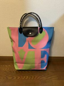 【新品】LONGCHAMP ロンシャン X ロバート・インディアナ L トップハンドルバッグ ピンク- キャンバス