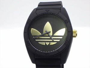 c22 送料無料 当時物 adidas アディダス 黒色 ラバーバンド 金色ロゴ 黒文字盤 ADH2912 動作品 腕時計 クォーツ メンズ