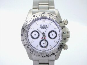 ○15 送料無料 当時物 ELGIN エルジン クロノグラフ DELUXE デラックス 白文字盤 動作品 FK-1059-SL クォーツ メンズ 腕時計