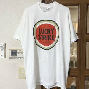 レア 未使用 LUCKY STRIKE 90s Tシャツ 企業 プロモ XL ビンテージ 古着 ホワイト バンド RAP TEE