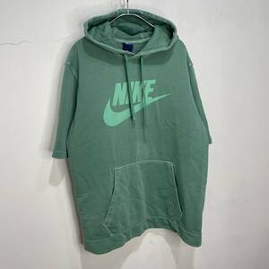 送料無料☆NIKE☆ナイキ☆半袖スウェットパーカー☆ビックロゴ☆スウォッシュロゴ☆グリーン☆L☆B24M