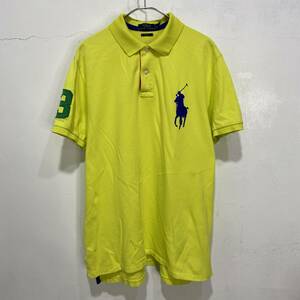 ☆POLO RALPHLAUREN☆ラルフローレン☆半袖ポロシャツ☆ビッグポニー☆ナンバリング☆カスタムフィット☆蛍光イエロー☆L☆B24M