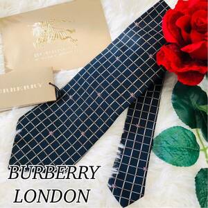 BURBERRY LONDON バーバリー ロンドン メンズ 紳士 ネクタイ ネイビー 紺 美品 ホースロゴ 柄 プレゼント ビジネス 結婚式 剣先9.5cm